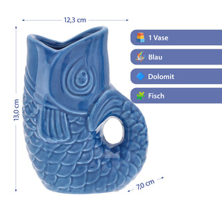 Vase Fisch 'Blubb' 12x13x7cm Dolomit blau Blumenvase Dekovase Tischvase Fischform Fischmaul Henkel
