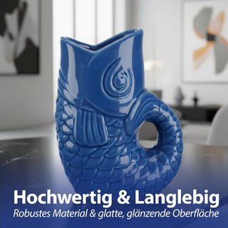 Vase Fisch 'Blubb' 12x13x7cm Dolomit blau Blumenvase Dekovase Tischvase Fischform Fischmaul Henkel
