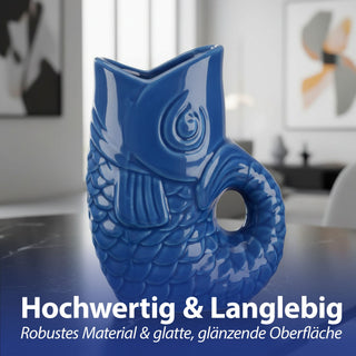 Vase Fisch 'Blubb' 12x13x7cm Dolomit weiß/blau/türkis Blumenvase Dekovase Tischvase Fischform Fischmaul Henkel