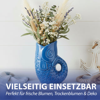 Vase Fisch 'Blubb' 12x13x7cm Dolomit blau Blumenvase Dekovase Tischvase Fischform Fischmaul Henkel