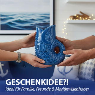 Vase Fisch 'Blubb' 12x13x7cm Dolomit blau Blumenvase Dekovase Tischvase Fischform Fischmaul Henkel