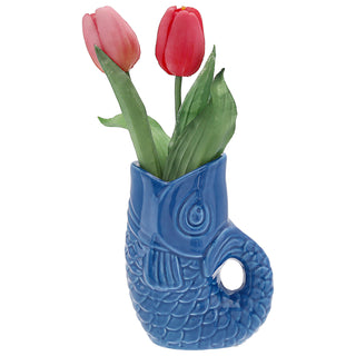 Vase Fisch 'Blubb' 12x13x7cm Dolomit blau Blumenvase Dekovase Tischvase Fischform Fischmaul Henkel