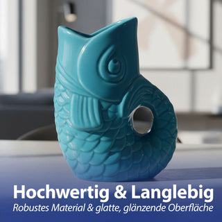 Vase Fisch 'Blubb' 13,5x21x9cm Dolomit türkis Blumenvase Dekovase Tischvase Fischform Fischmaul Henkel