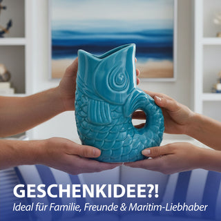 Vase Fisch 'Blubb' 13,5x21x9cm Dolomit türkis Blumenvase Dekovase Tischvase Fischform Fischmaul Henkel