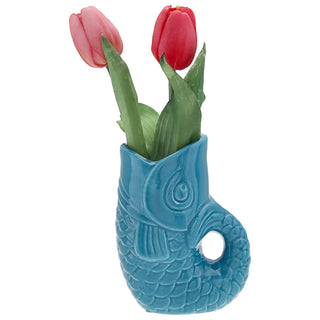 Vase Fisch 'Blubb' 13,5x21x9cm Dolomit türkis Blumenvase Dekovase Tischvase Fischform Fischmaul Henkel
