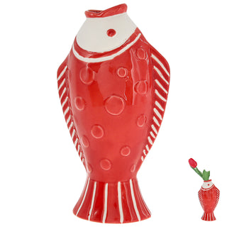 Vase Fisch 'Blütenfisch' 7,5x19x10cm Steingut rot Blumenvase Dekovase Tischvase Fischform Fischmaul maritim Wohnaccessoire