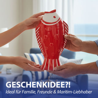 Vase Fisch 'Blütenfisch' 7,5x19x10cm Steingut rot Blumenvase Dekovase Tischvase Fischform Fischmaul maritim Wohnaccessoire