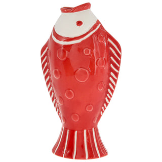 Vase Fisch 'Blütenfisch' 7,5x19x10cm Steingut rot Blumenvase Dekovase Tischvase Fischform Fischmaul maritim Wohnaccessoire