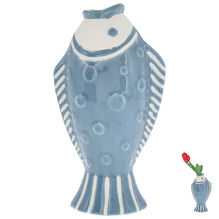 Vase Fisch 'Blütenfisch' 7,5x19x10cm Steingut blau Blumenvase Dekovase Tischvase Fischform Fischmaul maritim Wohnaccessoire