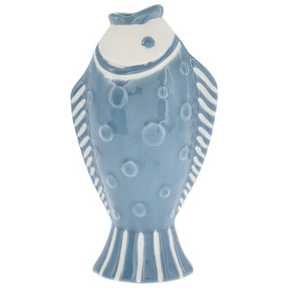 Vase Fisch 'Blütenfisch' 7,5x19x10cm Steingut blau Blumenvase Dekovase Tischvase Fischform Fischmaul maritim Wohnaccessoire