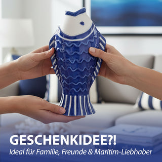 Vase Fisch 3er Set 'Blütenfisch' 5x15x8cm Steingut hellblau türkis hellblau Blumenvase Dekovase Tischvase Fischform Fischmaul maritim Wohnaccessoire