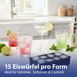 Eiswürfelform 2er Set 19x22x4cm Silikon schwarz blau Gefrierform Küchenzubehör Eiswürfelmaker BPA frei lebensmittelecht 15 Würfel