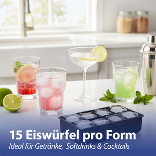 Eiswürfelform 2er Set 19x22x4cm Silikon schwarz blau Gefrierform Küchenzubehör Eiswürfelmaker BPA frei lebensmittelecht 15 Würfel