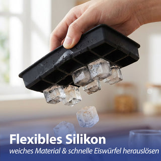 Eiswürfelform 2er Set 19x22x4cm Silikon schwarz blau Gefrierform Küchenzubehör Eiswürfelmaker BPA frei lebensmittelecht 15 Würfel