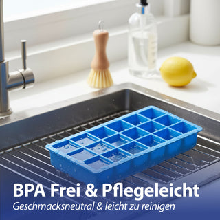 Eiswürfelform 2er Set 19x22x4cm Silikon schwarz blau Gefrierform Küchenzubehör Eiswürfelmaker BPA frei lebensmittelecht 15 Würfel