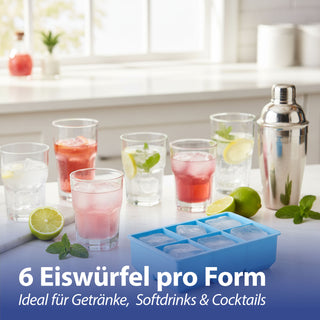 Eiswürfelform 2er Set 17x5x12cm Silikon schwarz blau Gefrierform für XL Würfel Küchenzubehör Eiswürfelmaker BPA frei lebensmittelecht 6 Würfel