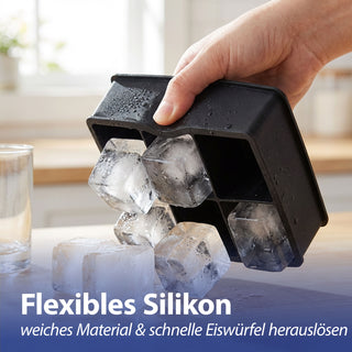 Eiswürfelform 2er Set 17x5x12cm Silikon schwarz blau Gefrierform für XL Würfel Küchenzubehör Eiswürfelmaker BPA frei lebensmittelecht 6 Würfel