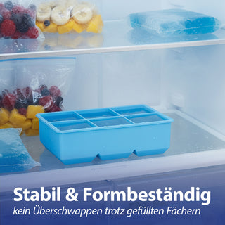 Eiswürfelform 2er Set 17x5x12cm Silikon schwarz blau Gefrierform für XL Würfel Küchenzubehör Eiswürfelmaker BPA frei lebensmittelecht 6 Würfel