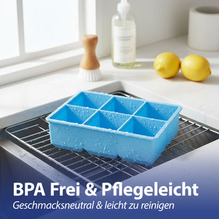 Eiswürfelform 2er Set 17x5x12cm Silikon schwarz blau Gefrierform für XL Würfel Küchenzubehör Eiswürfelmaker BPA frei lebensmittelecht 6 Würfel