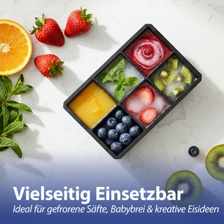 Eiswürfelform 2er Set 17x5x12cm Silikon schwarz blau Gefrierform für XL Würfel Küchenzubehör Eiswürfelmaker BPA frei lebensmittelecht 6 Würfel
