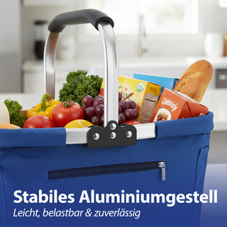Einkaufskorb faltbar blau Aluminium Polyester 600D 42x40x28cm Korb Tragekorb Shopper mit Griff Picknickkorb gestützter Boden verstärkt