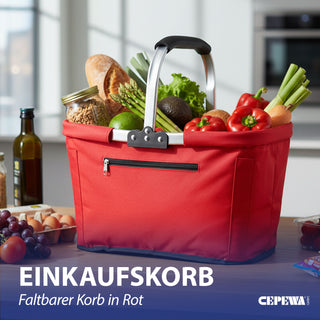 Einkaufskorb faltbar rot|blau|schwarz Aluminium Polyester 600D 42x40x28cm Korb Tragekorb Shopper mit Griff Picknickkorb gestützter Boden verstärkt