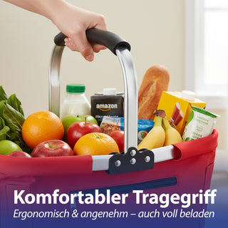 Einkaufskorb faltbar rot|blau|schwarz Aluminium Polyester 600D 42x40x28cm Korb Tragekorb Shopper mit Griff Picknickkorb gestützter Boden verstärkt