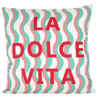 Kissen La Dolce Vita 45x45x8cm rot oder blau mehrfarbig Polyester 280g Polyesterfüllung Reißverschluss Kuschelkissen Wellendesign einseitig bedruckt