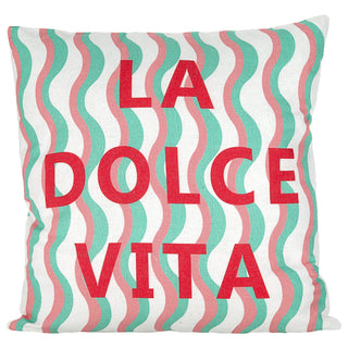 Kissen La Dolce Vita 45x45x8cm rot oder blau mehrfarbig Polyester 280g Polyesterfüllung Reißverschluss Kuschelkissen Wellendesign einseitig bedruckt