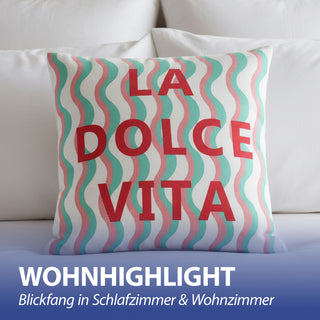 Kissen La Dolce Vita 45x45x8cm rot oder blau mehrfarbig Polyester 280g Polyesterfüllung Reißverschluss Kuschelkissen Wellendesign einseitig bedruckt