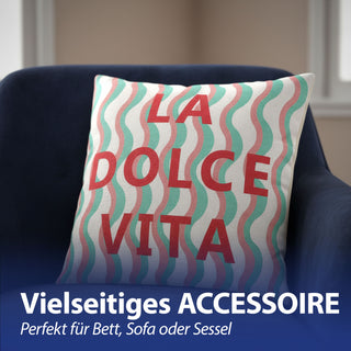 Kissen La Dolce Vita 45x45x8cm rot oder blau mehrfarbig Polyester 280g Polyesterfüllung Reißverschluss Kuschelkissen Wellendesign einseitig bedruckt
