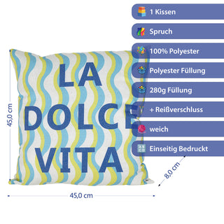 Kissen La Dolce Vita 45x45x8cm blau mehrfarbig Polyester 280g Polyesterfüllung Reißverschluss Kuschelkissen gestreift einseitig bedruckt