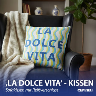 Kissen La Dolce Vita 45x45x8cm blau mehrfarbig Polyester 280g Polyesterfüllung Reißverschluss Kuschelkissen gestreift einseitig bedruckt