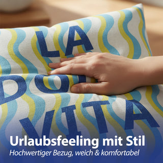 Kissen La Dolce Vita 45x45x8cm blau mehrfarbig Polyester 280g Polyesterfüllung Reißverschluss Kuschelkissen gestreift einseitig bedruckt