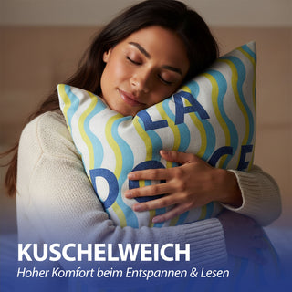 Kissen La Dolce Vita 45x45x8cm blau mehrfarbig Polyester 280g Polyesterfüllung Reißverschluss Kuschelkissen gestreift einseitig bedruckt