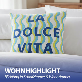 Kissen La Dolce Vita 45x45x8cm blau mehrfarbig Polyester 280g Polyesterfüllung Reißverschluss Kuschelkissen gestreift einseitig bedruckt