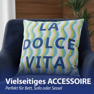 Kissen La Dolce Vita 45x45x8cm blau mehrfarbig Polyester 280g Polyesterfüllung Reißverschluss Kuschelkissen gestreift einseitig bedruckt