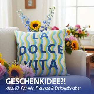 Kissen La Dolce Vita 45x45x8cm blau mehrfarbig Polyester 280g Polyesterfüllung Reißverschluss Kuschelkissen gestreift einseitig bedruckt