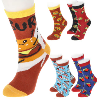Damensocken Fastfood 4er Pack onesize 36-42 bunt Polyester Baumwolle Elasthan Strümpfe Motivsocken Socken Hamburger Cheesburger
