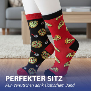 Damensocken Fastfood 4er Pack onesize 36-42 bunt Polyester Baumwolle Elasthan Strümpfe Motivsocken Socken Hamburger Cheesburger