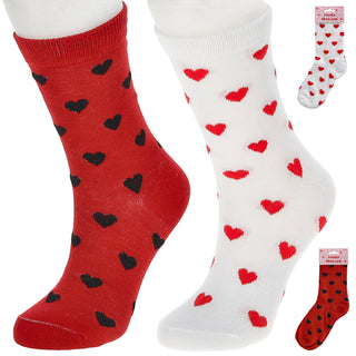 Damensocken Herz 4er Pack onesize 36-42 rot weiß Polyester Baumwolle Elasthan Strümpfe Motivsocken Socken bedruckt mit Herzen