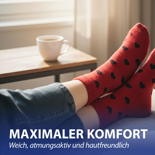 Damensocken Herz 4er Pack onesize 36-42 rot weiß Polyester Baumwolle Elasthan Strümpfe Motivsocken Socken bedruckt mit Herzen