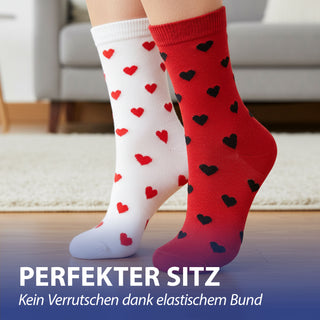 Damensocken Herz 4er Pack onesize 36-42 rot weiß Polyester Baumwolle Elasthan Strümpfe Motivsocken Socken bedruckt mit Herzen