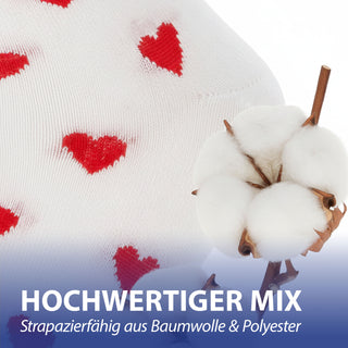 Damensocken Herz 4er Pack onesize 36-42 rot weiß Polyester Baumwolle Elasthan Strümpfe Motivsocken Socken bedruckt mit Herzen