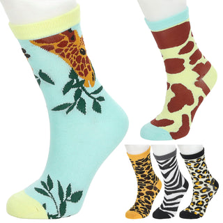 Damensocken Animal 4er Pack onesize 36-42 mehrfarbig 4 Design Polyester Baumwolle Elasthan Strümpfe Motivsocken Socken Animalprints