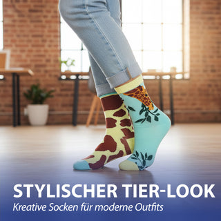 Damensocken Animal 4er Pack onesize 36-42 mehrfarbig 4 Design Polyester Baumwolle Elasthan Strümpfe Motivsocken Socken Animalprints