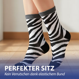 Damensocken Animal 4er Pack onesize 36-42 mehrfarbig 4 Design Polyester Baumwolle Elasthan Strümpfe Motivsocken Socken Animalprints