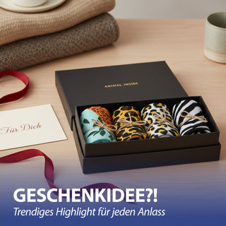 Damensocken Animal 4er Pack onesize 36-42 mehrfarbig 4 Design Polyester Baumwolle Elasthan Strümpfe Motivsocken Socken Animalprints