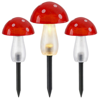 Solar LED Gartenstecker Pilz 3er Set Kunststoff rot 8x11cm 5 LEDs warmweiß Akku IP44 On/off Schalter Erdspieß Solarleuchte