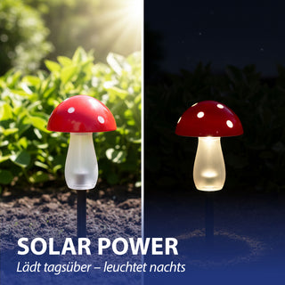 Solar LED Gartenstecker Pilz 3er Set Kunststoff rot 8x11cm 5 LEDs warmweiß Akku IP44 On/off Schalter Erdspieß Solarleuchte